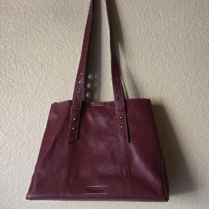 LUCKY BRAND TYRA Elegant Burgundy Leather Tote Bag.